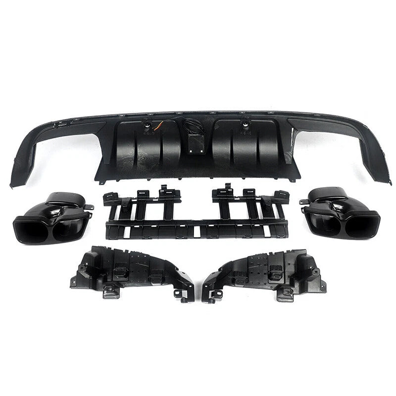 B Style LED Bumper Diffuser + Carbon Exhaust Tips for Benz W205 C63 C43 (2015-2021)