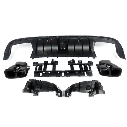 B Style LED Bumper Diffuser + Carbon Exhaust Tips for Benz W205 C63 C43 (2015-2021)