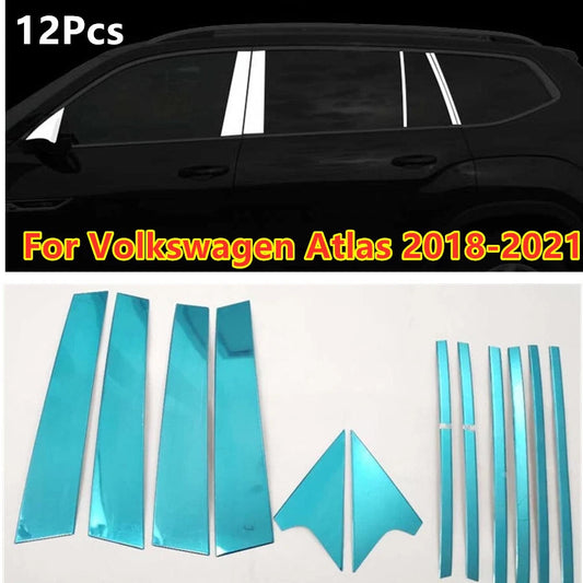 12Pcs Stainless Door Pillar Trim Cover for Volkswagen Atlas (2018–2021)