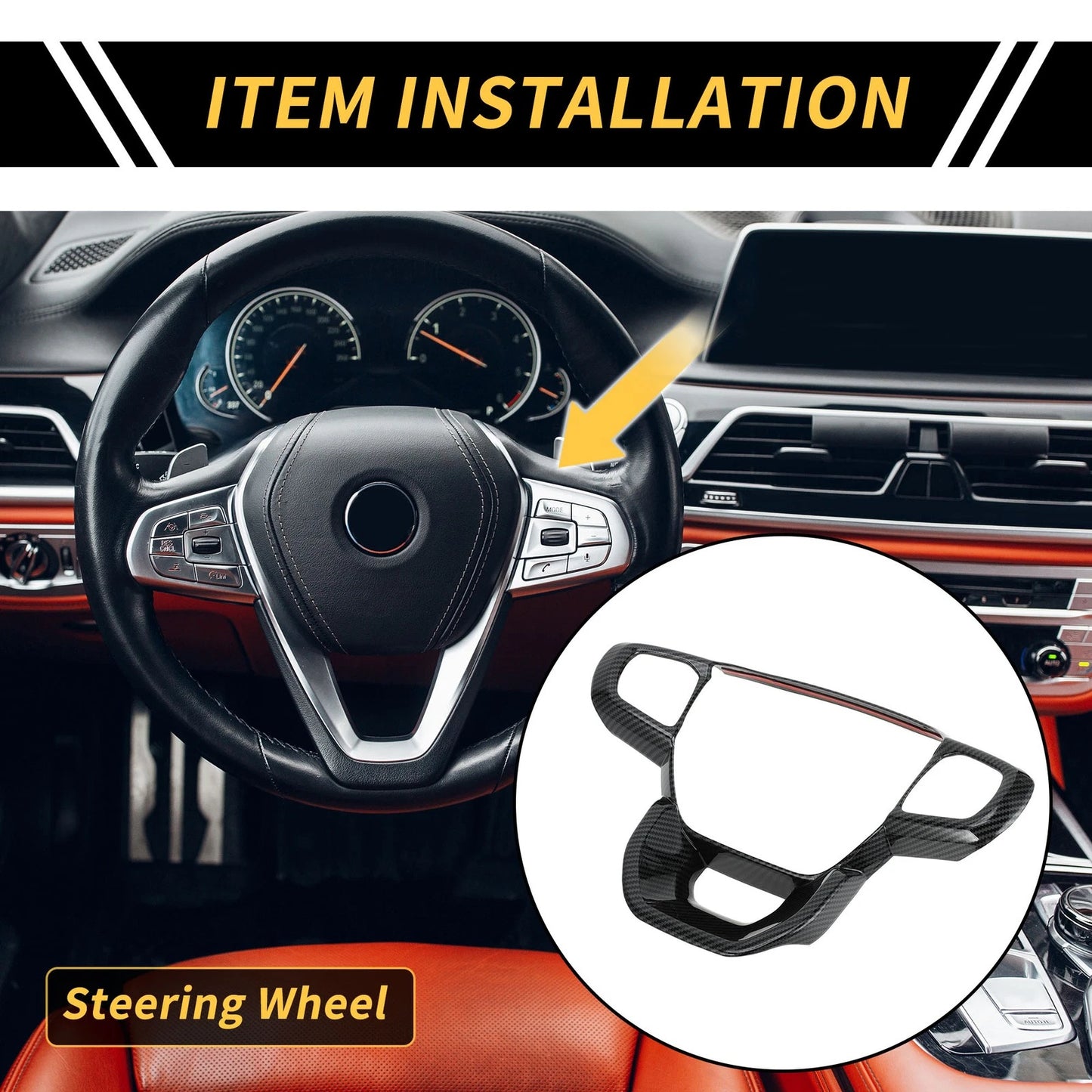 Carbon Fiber Steering Wheel Cover Trim for Ford Ranger (2023-2024)