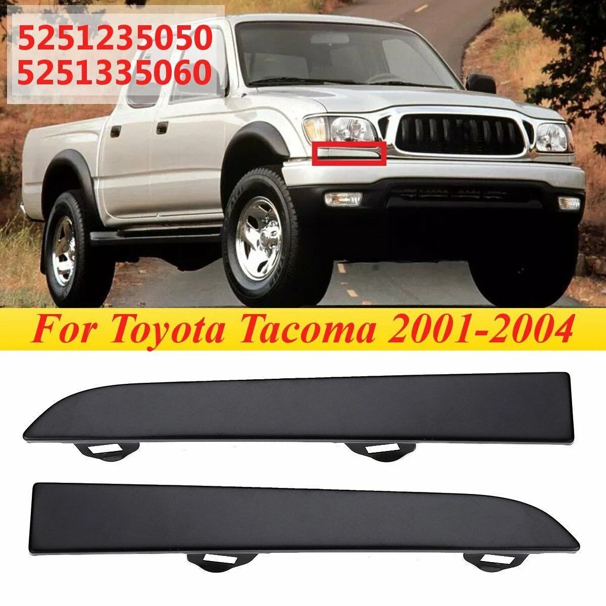 LH&RH Headlight Cover Bumper Filler Trim for Toyota Tacoma (2001–2004)