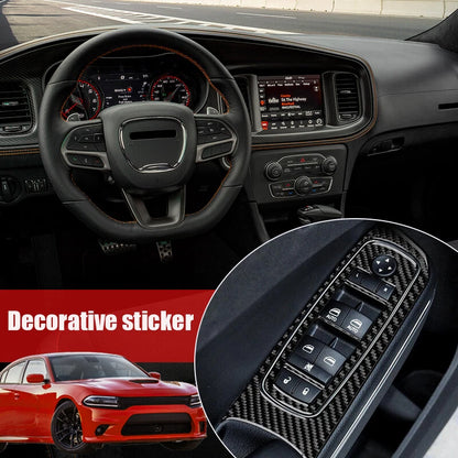 Carbon Fiber Window Lift Switch Panel Cover Trim 5 x For Dodge Charger (2015+)