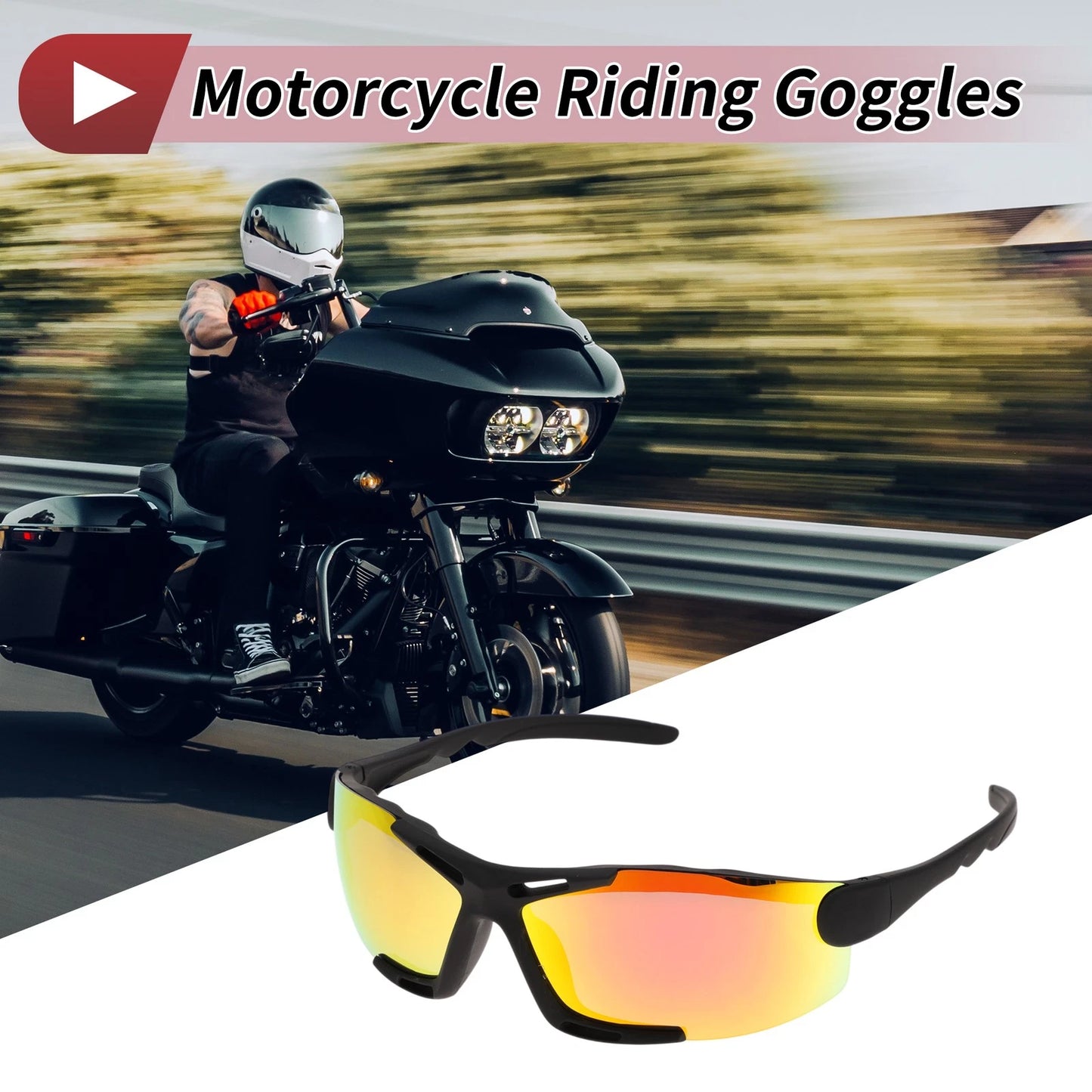 Motorcycle Riding Goggles Red Lens Black Frame Shades Glasses for Men and Women