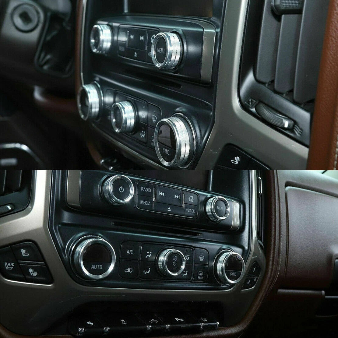 8x Central Control Switch Knob Trim for Chevrolet Silverado (2014-2018)