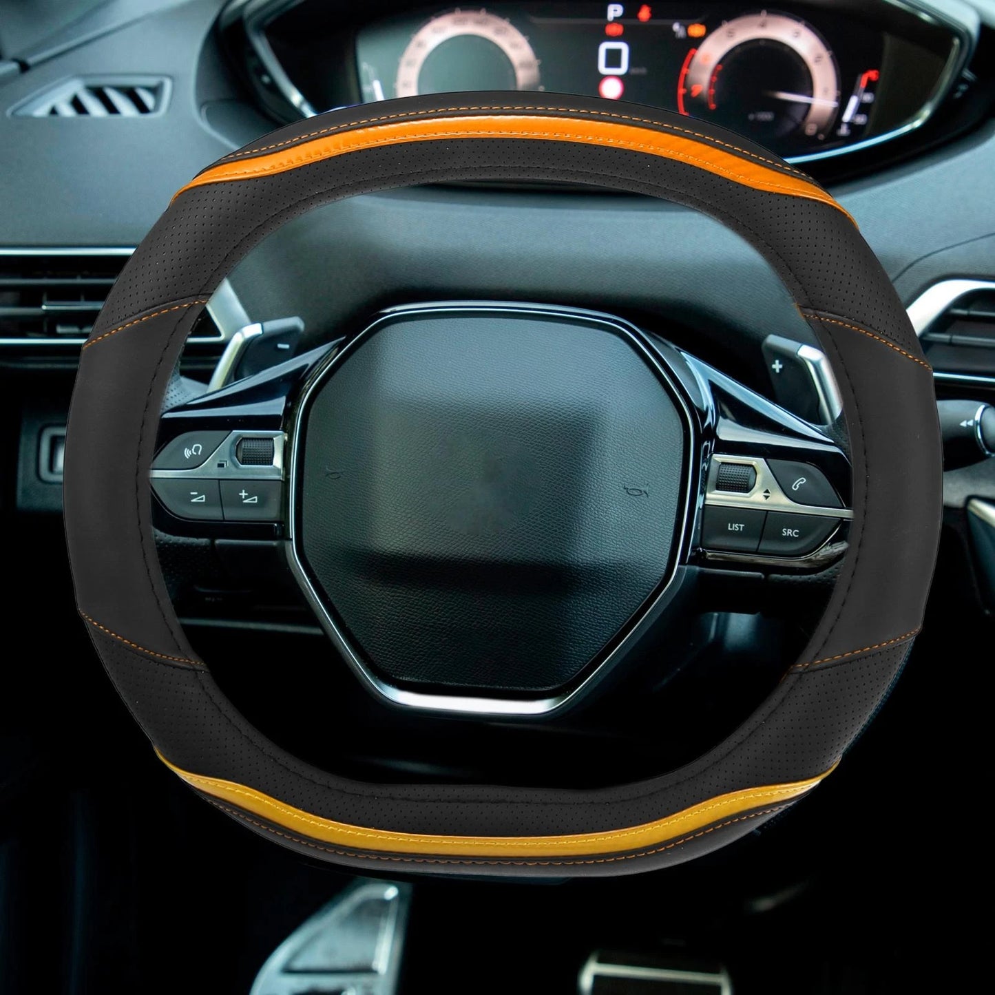 Steering Wheel Cover for Peugeot 4008 5008 New508 Faux Leather Black Orange