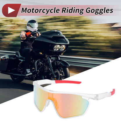 Motorcycle Riding Goggles Red Lens Clear Frame PC Cycling Sunglasses