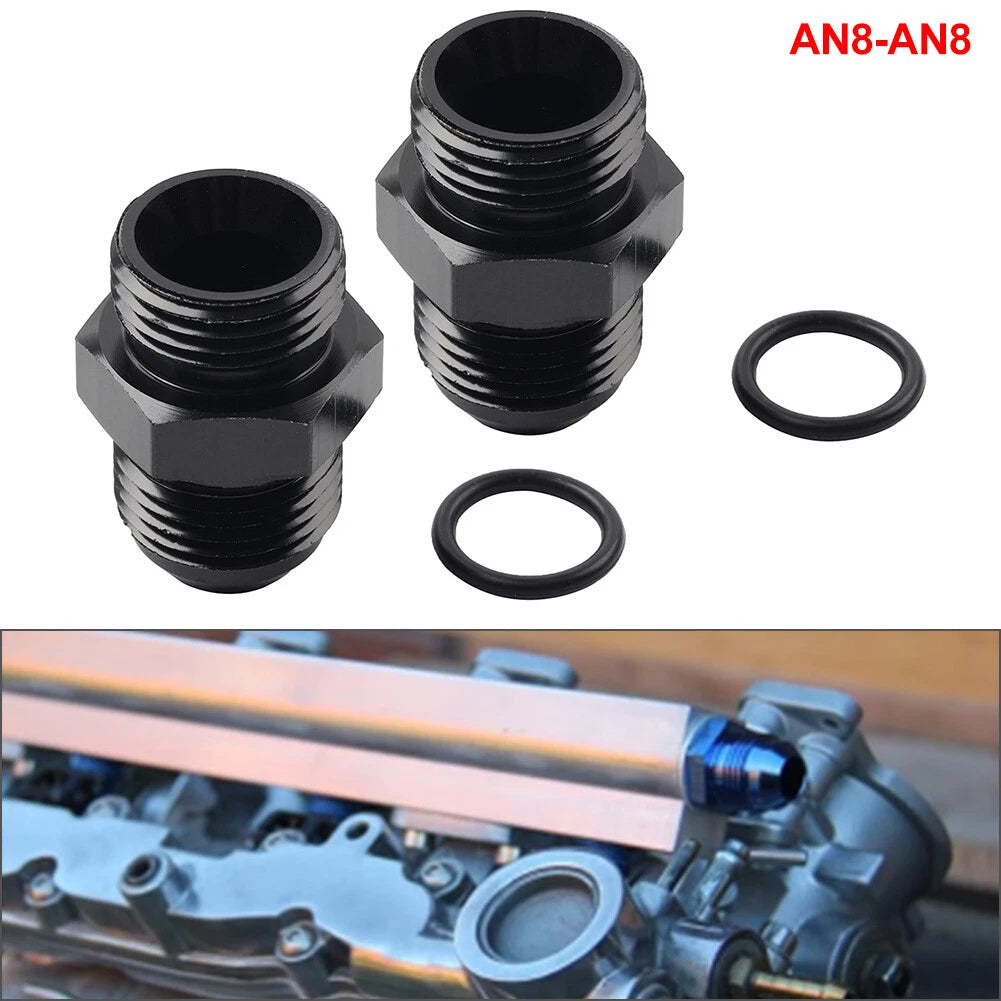Black Aluminum AN8 Flare to 8AN ORB Male Fitting Adapter w/ O-Rings