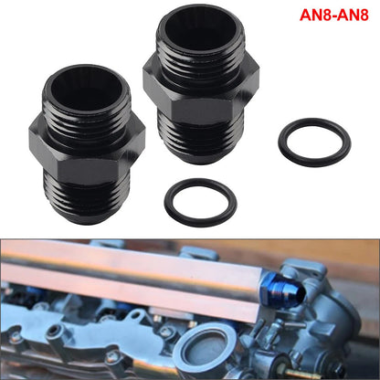 Black Aluminum AN8 Flare to 8AN ORB Male Fitting Adapter w/ O-Rings