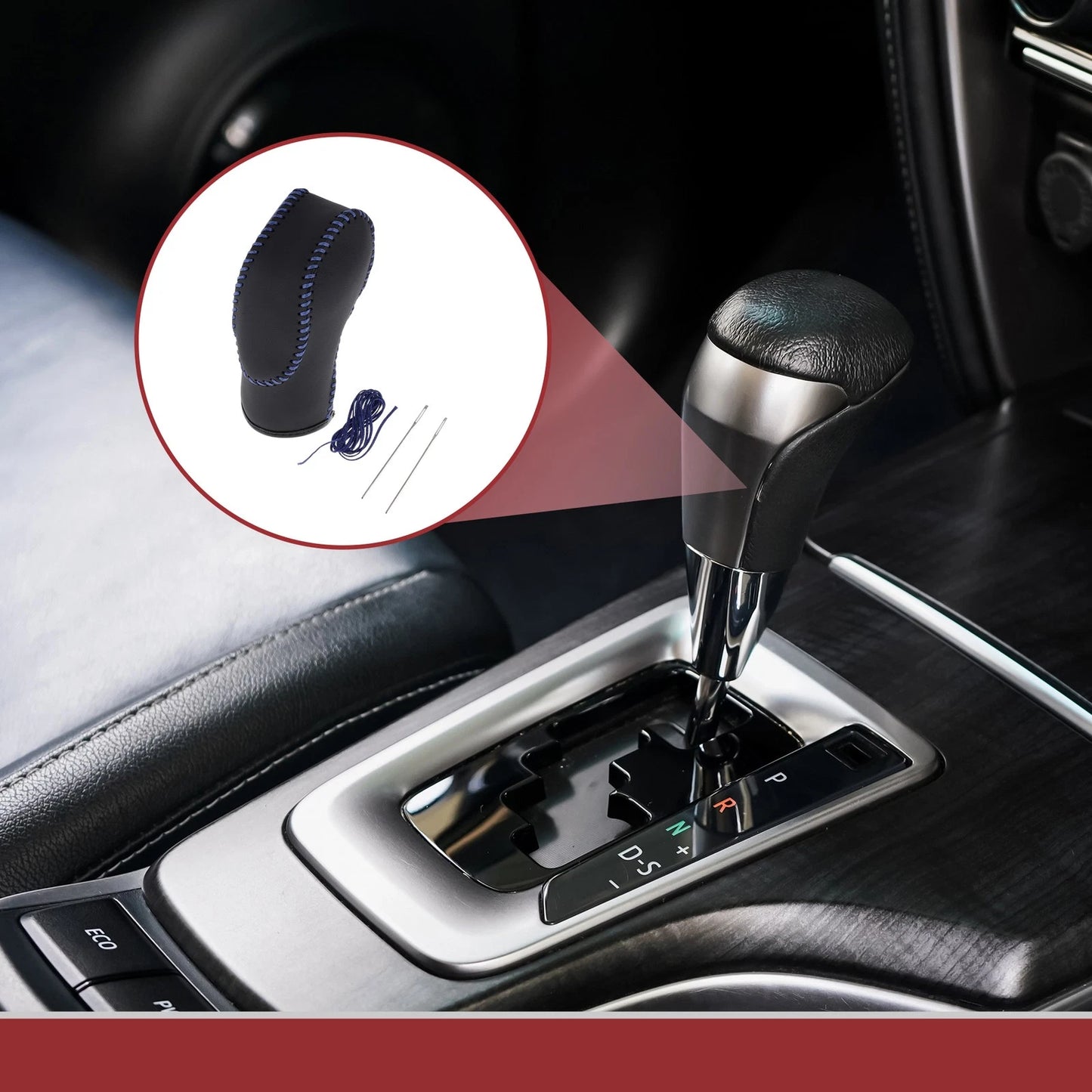 Car Gear Shift Knob Cover for Ford Fusion (2013-2016) Black Blue Faux Leather