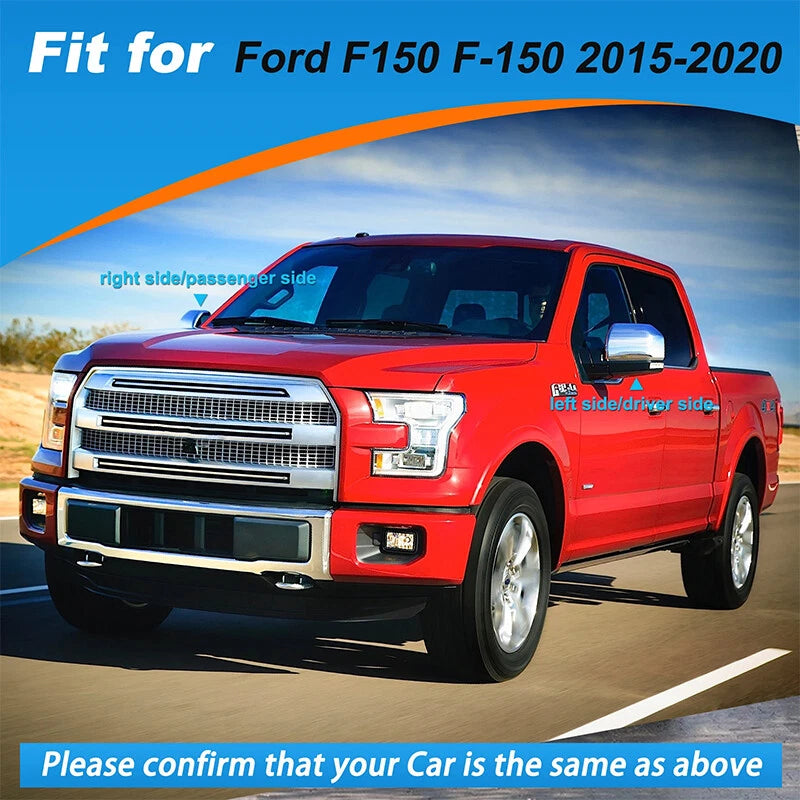 Top Half Side Mirror Covers for 2015-2020 Ford F150 - Chrome Overlay