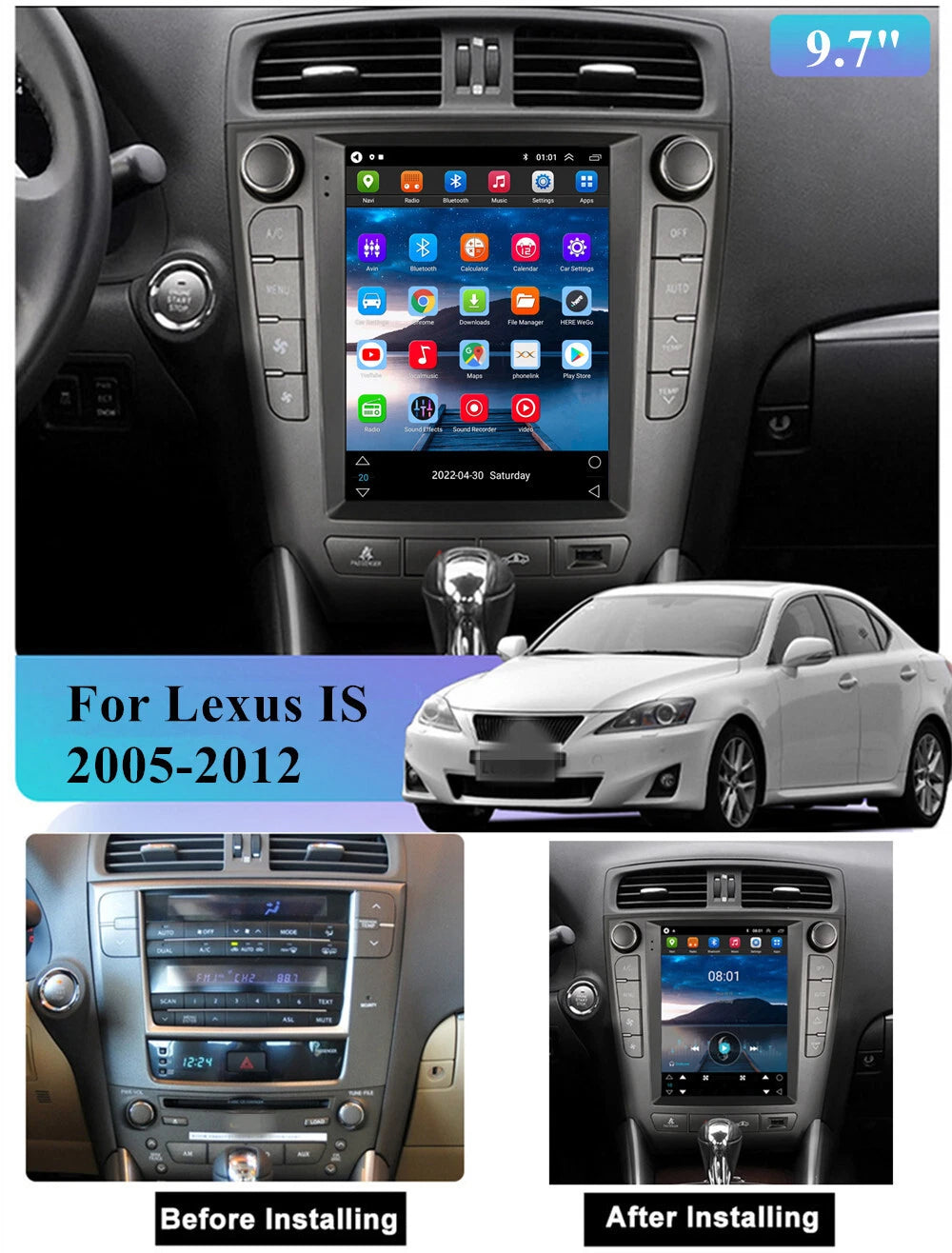 9.7'' Android Car Stereo GPS Radio for Lexus IS IS200 IS220 IS250 (2005-2012)