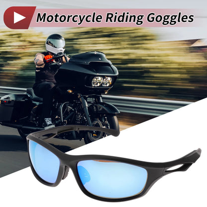 1 x Motorcycle Riding Goggles Blue Lens Black Frame Tri-acetel Cellulose PC