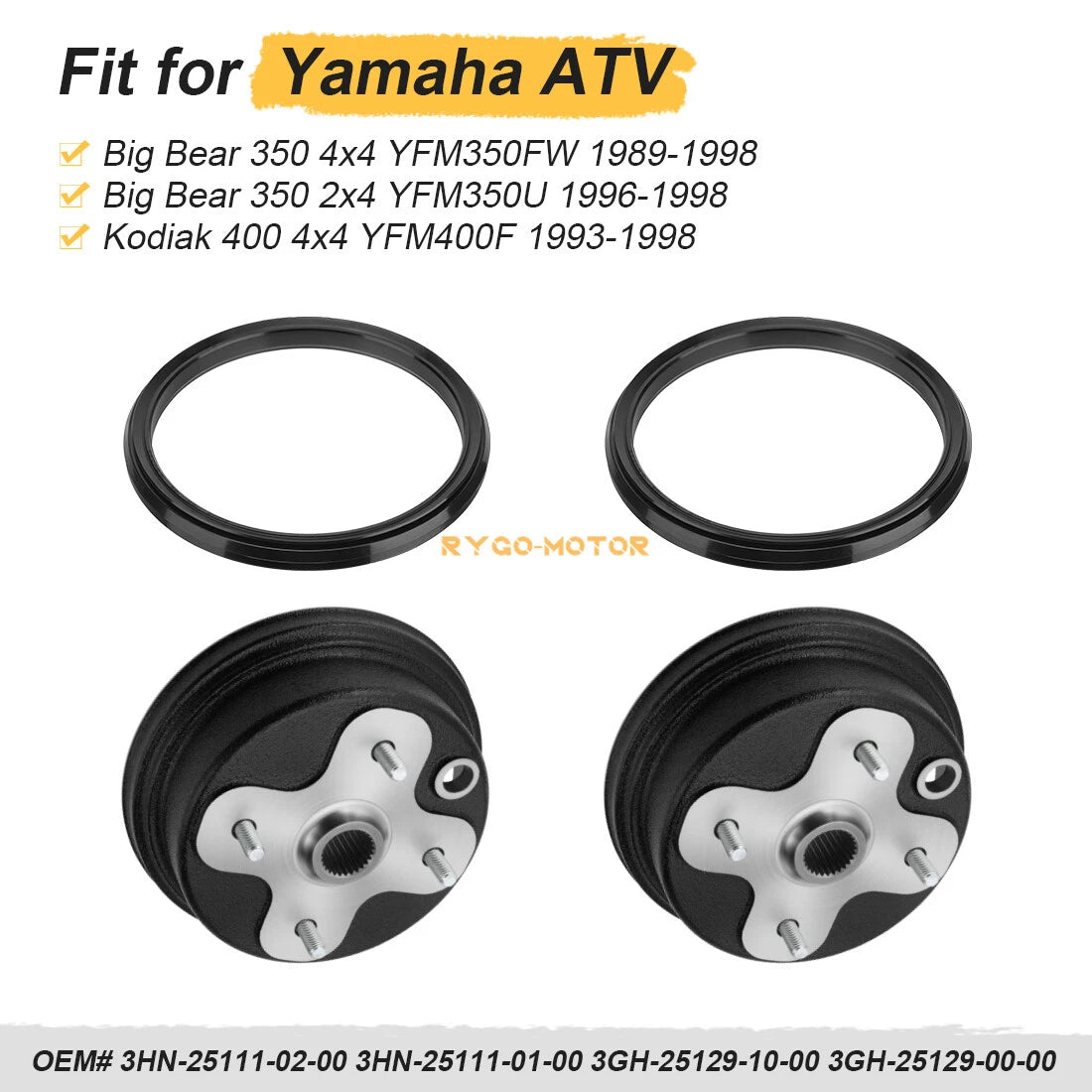 2 x Front Brake Drum & Dust Seal for Yamaha Big Bear 350 YFM350 (1989–1998)