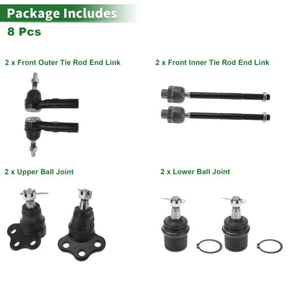 8 x Front Inner Tie Rod Ends & Ball Joint for Dodge Dakota (1987 - 2005)