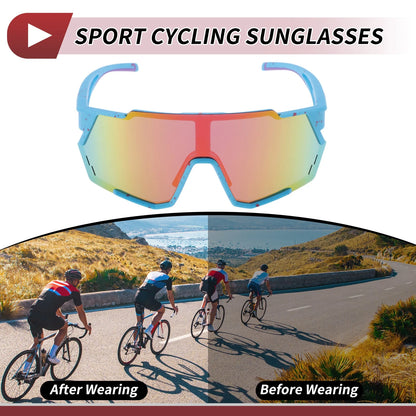 Motorcycle Riding Goggles Multicolor Lens Blue with Red Spots Frame Sunglasses
