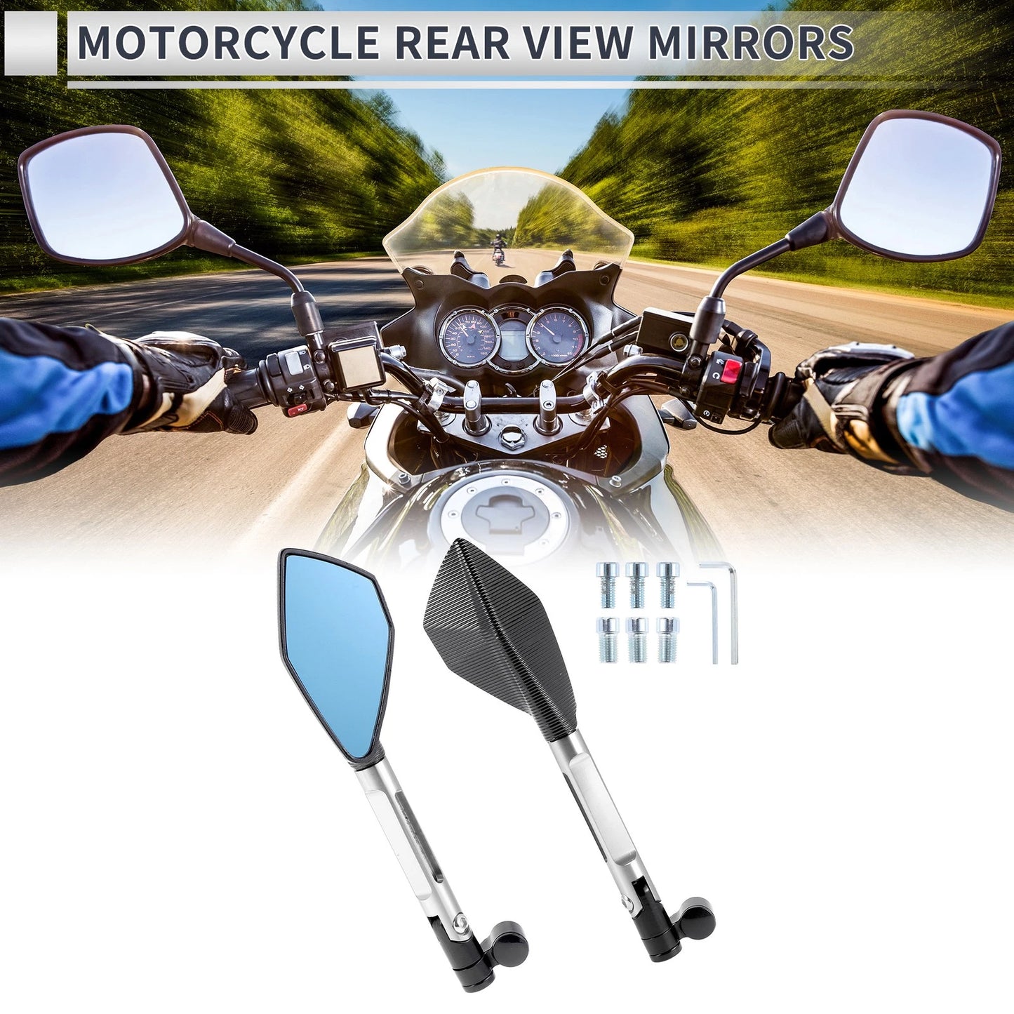 M8/M10 Motorcycle Rear View Mirrors Aluminum Silver Tone for Motorcycle