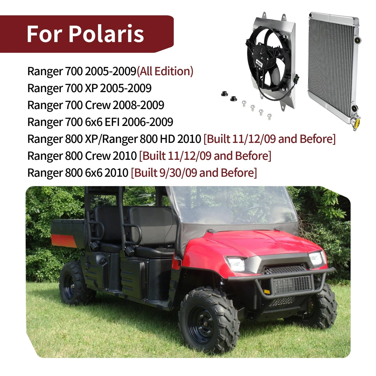 Aluminium Radiator Cooling Fan Shroud for Polaris Ranger 700 XP Crew 6x6 EFI