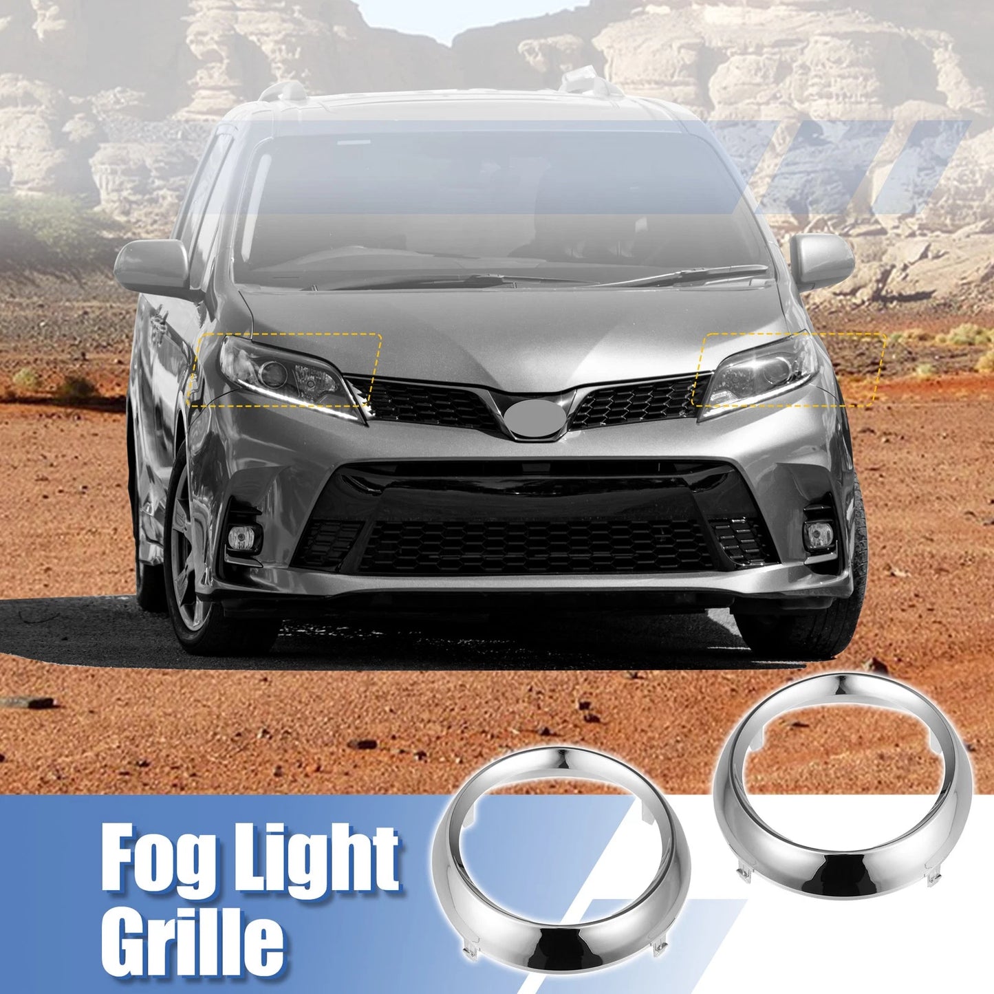 Pair Front Left Right Fog Light Grille Cover for Toyota Sienna SE (2011–2020)