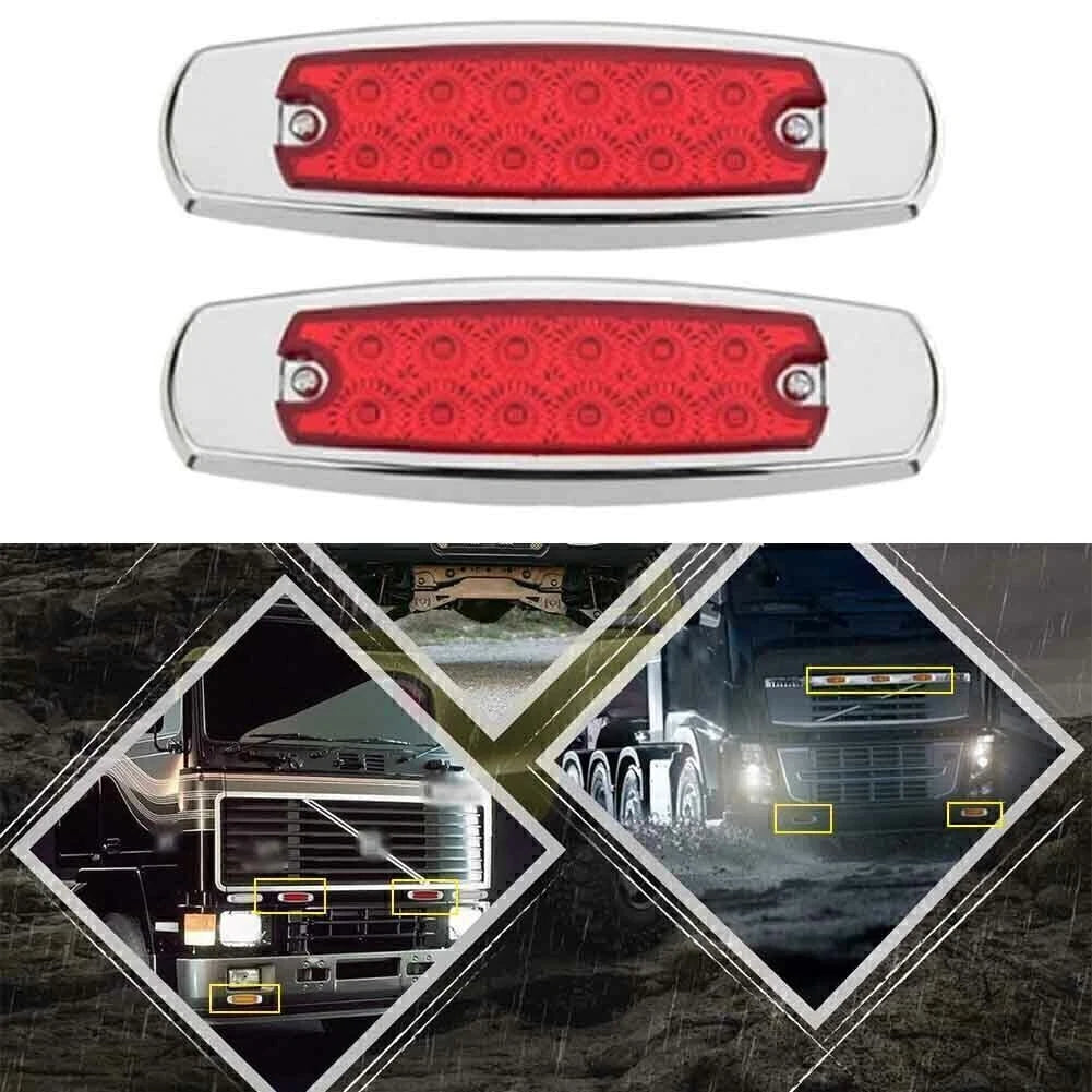 2 x Red 12 LED Sealed Side Marker Clearance Lights for Trailer (No Year)