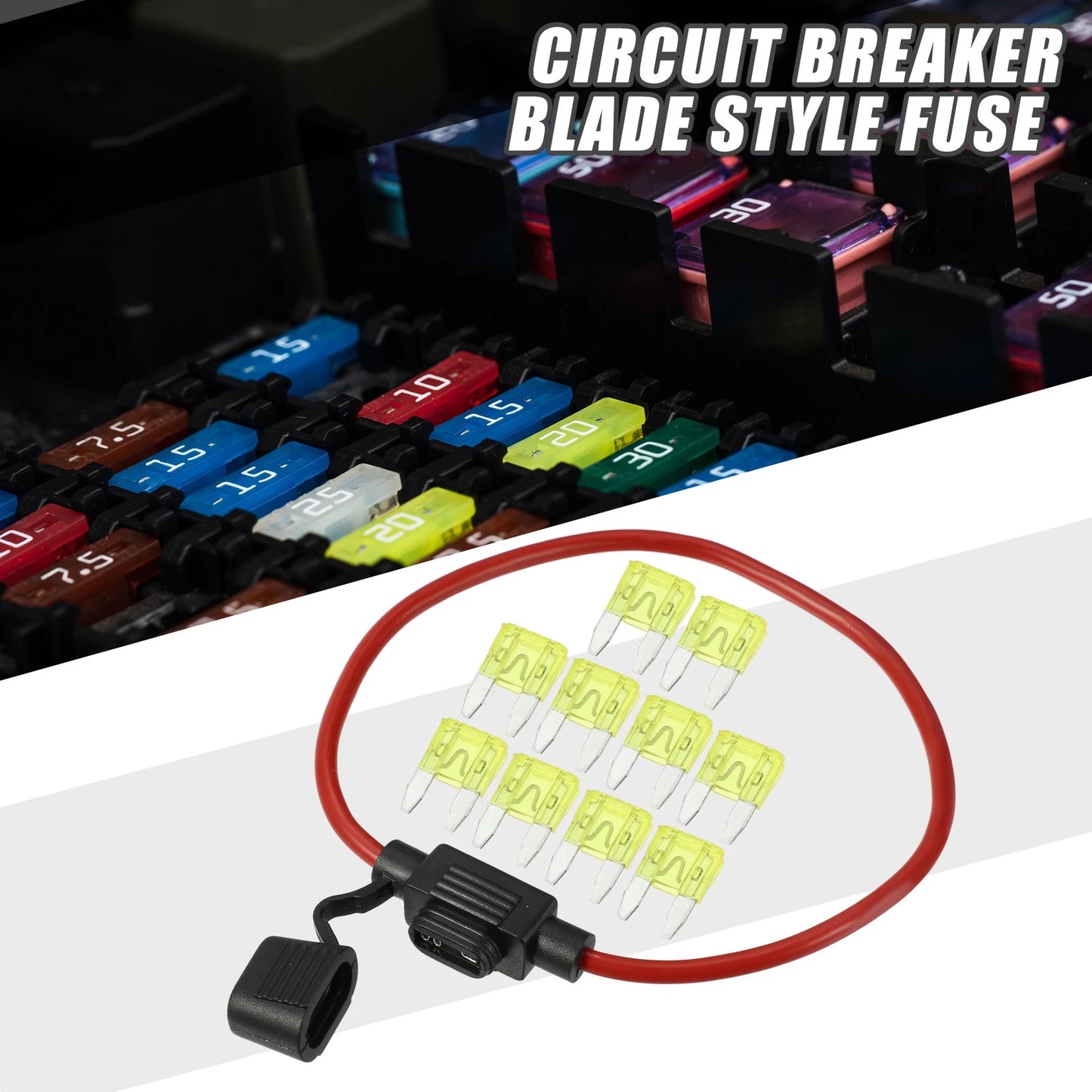 20A Mini Blade Style Fuse Set with 12 AWG Holder for Car