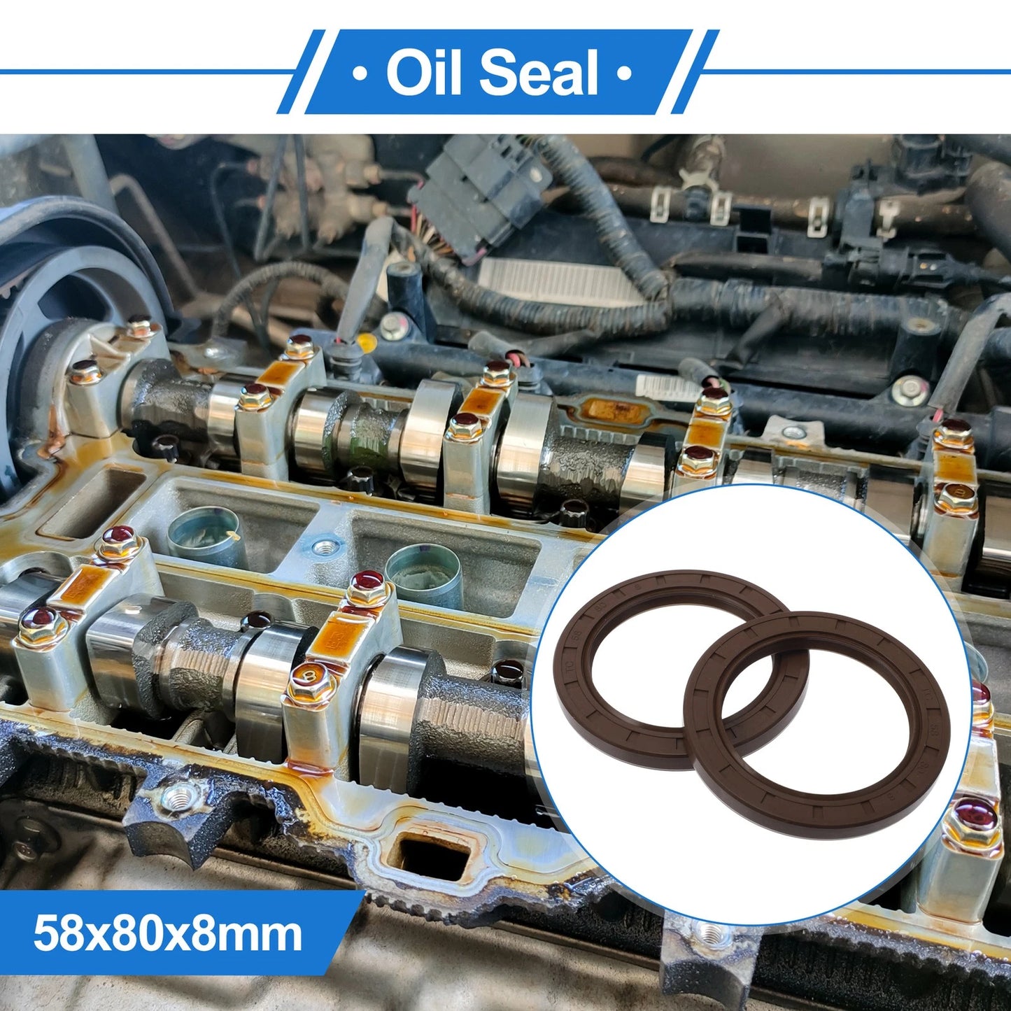 Oil Seal 58x80x8mm FKM Brown 2 x Seal Ring for Make Model