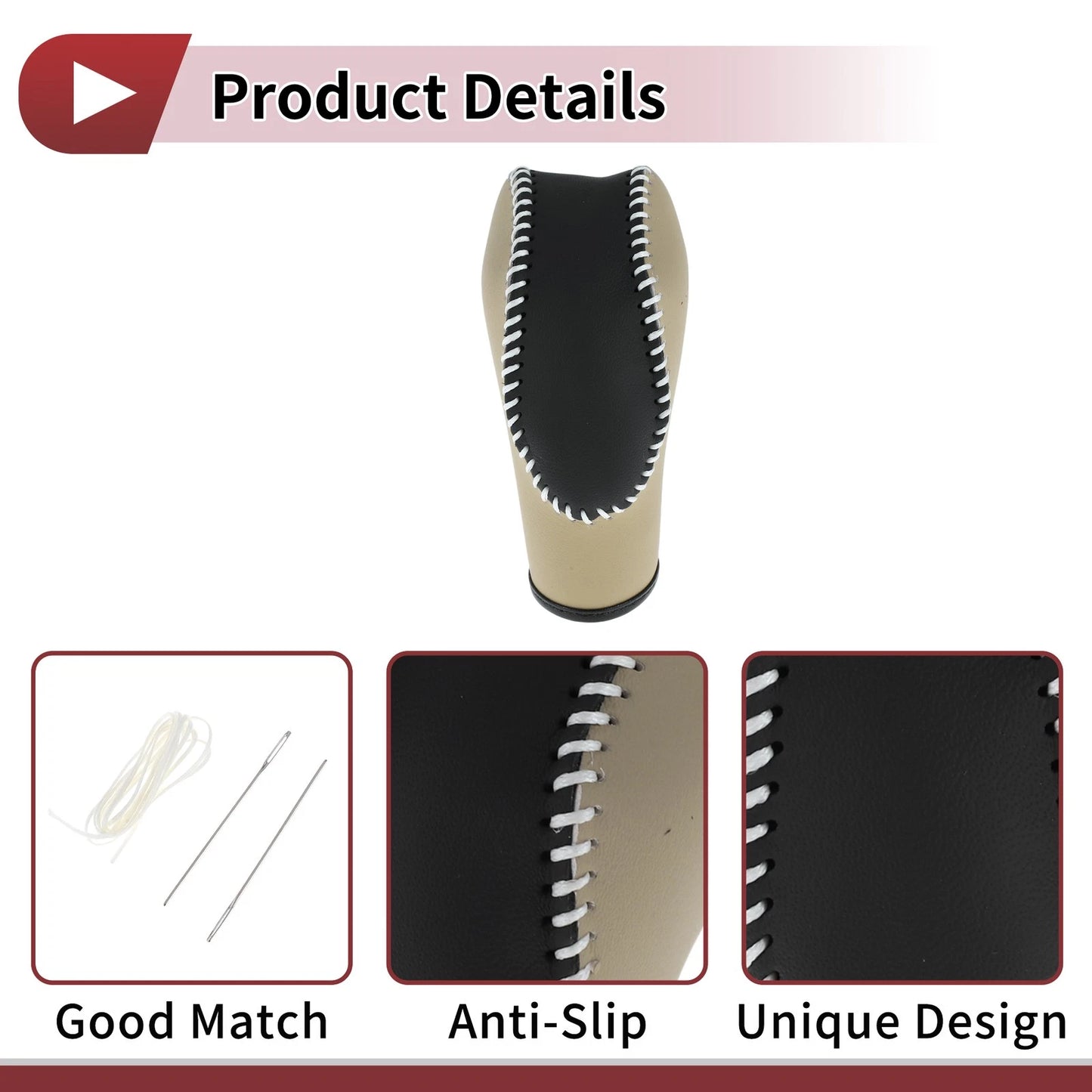 Gear Shift Knob Cover for Ford Fusion (2013-2016) Beige Black