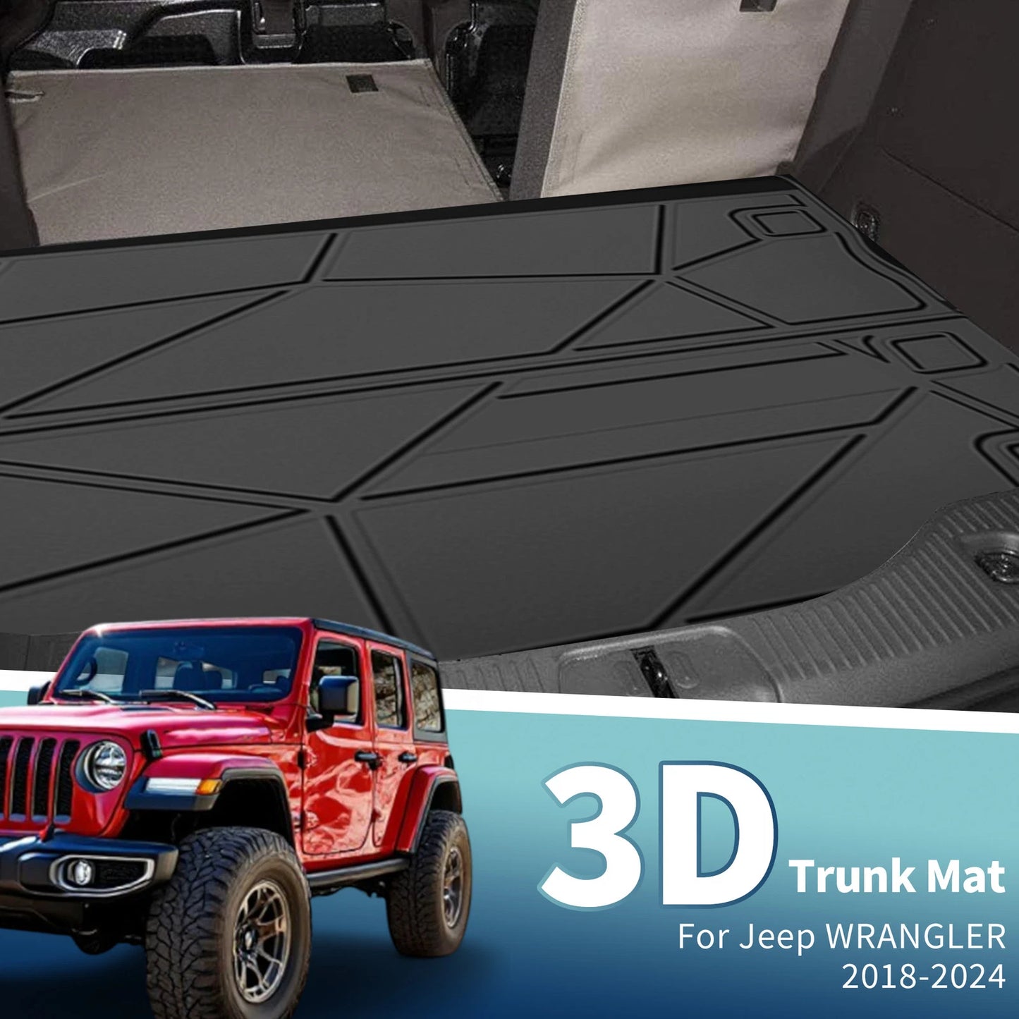 Cargo Liner Rear Trunk Mat for Jeep Wrangler (2018-2024) with Speaker Models