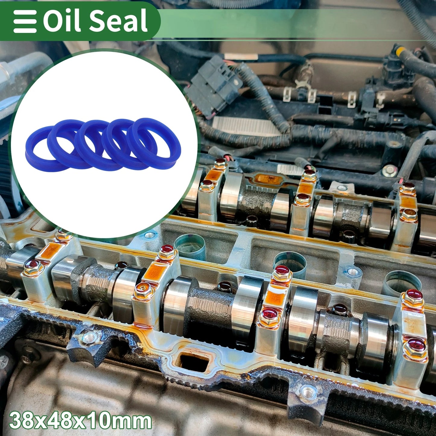 Oil Seal 38x48x10mm Rotary Shaft Seal TPU Blue 5 Pcs