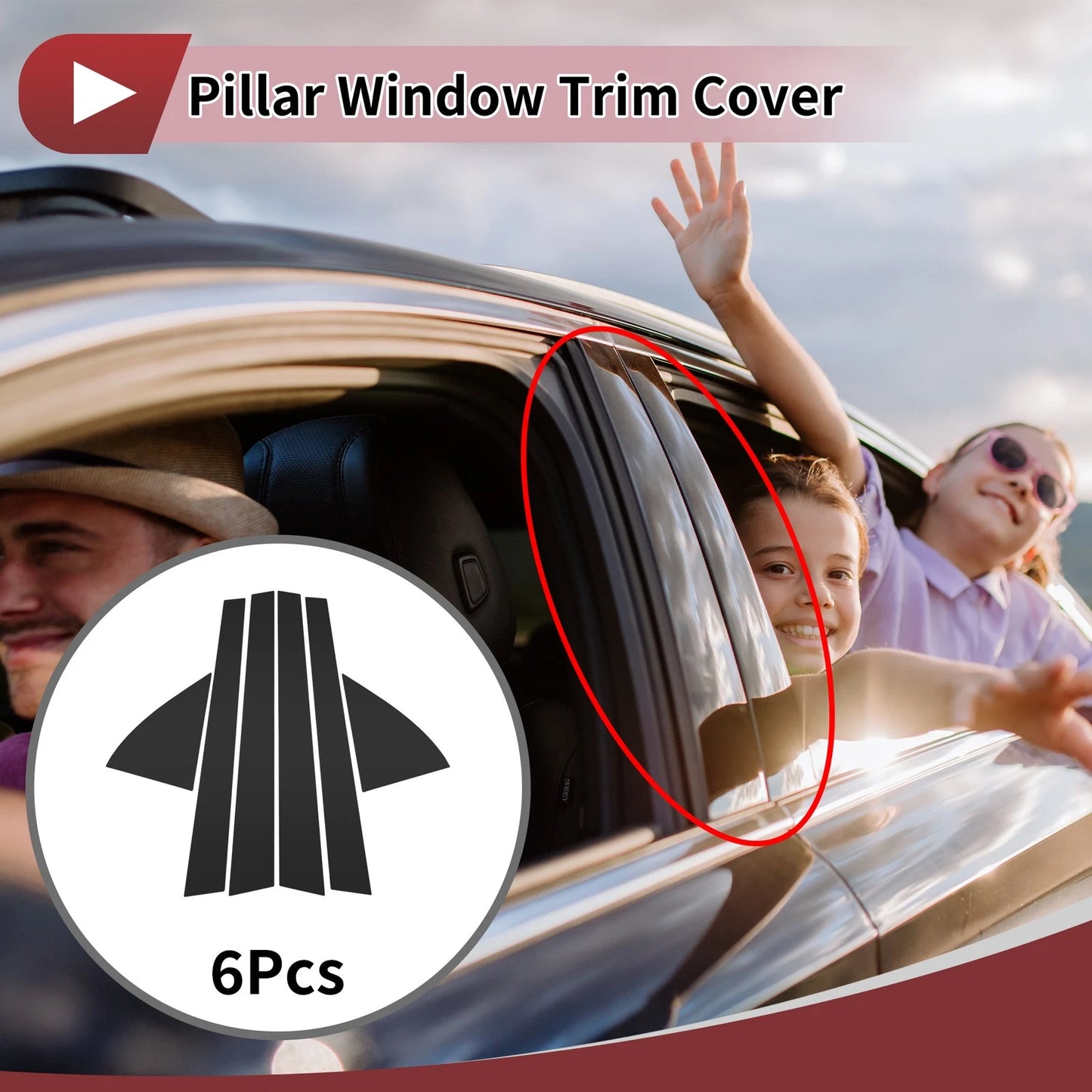 6 Pcs Car Door Pillar Window Trim for Honda Civic (1992-1995) Black