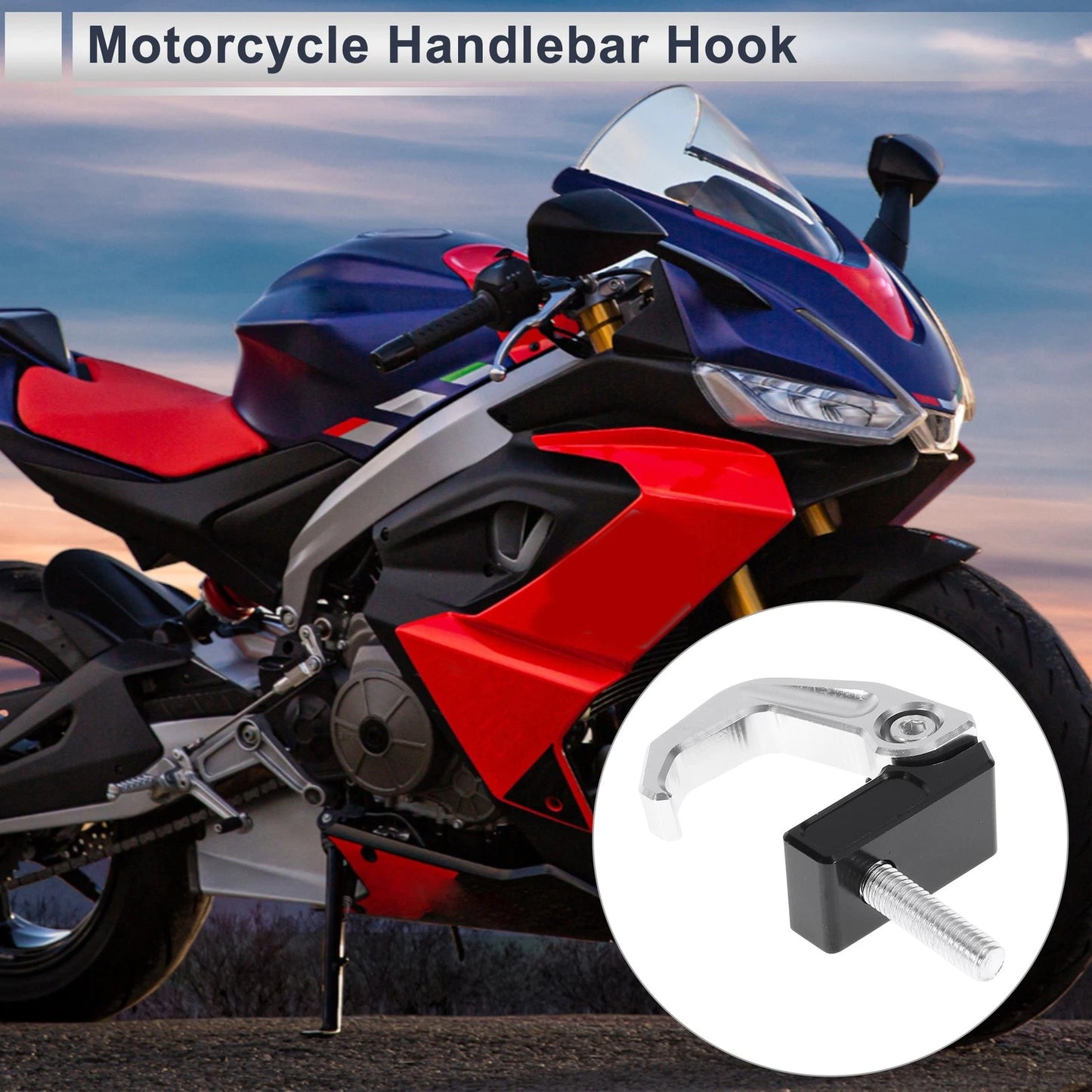 Square W/ Slot Motorcycle Hanging Hook Silver Tone Black 42mm Length