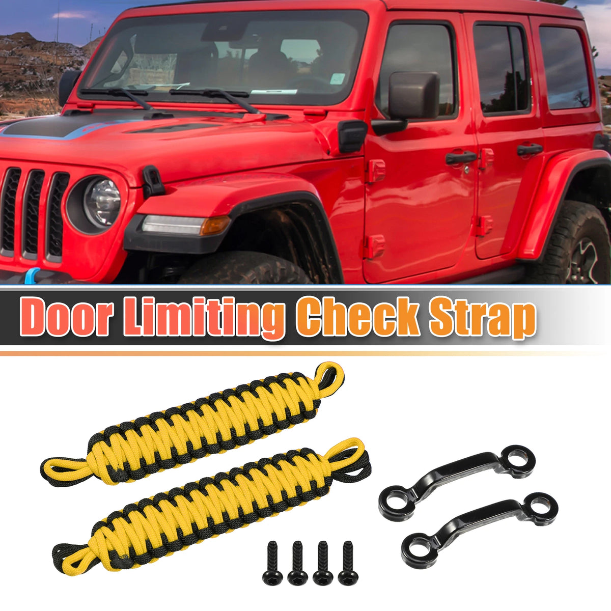 Door Limiting Straps Set for Jeep Wrangler JK JL with Brackets Black Yellow