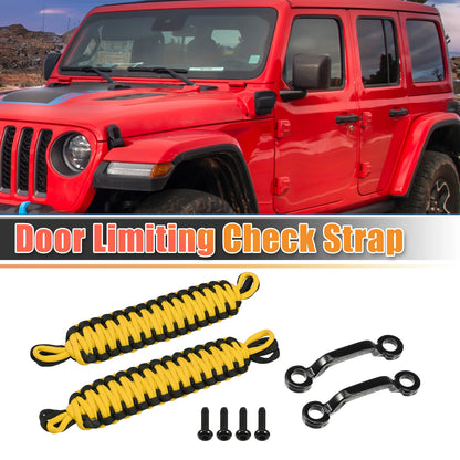Door Limiting Straps Set for Jeep Wrangler JK JL with Brackets Black Yellow
