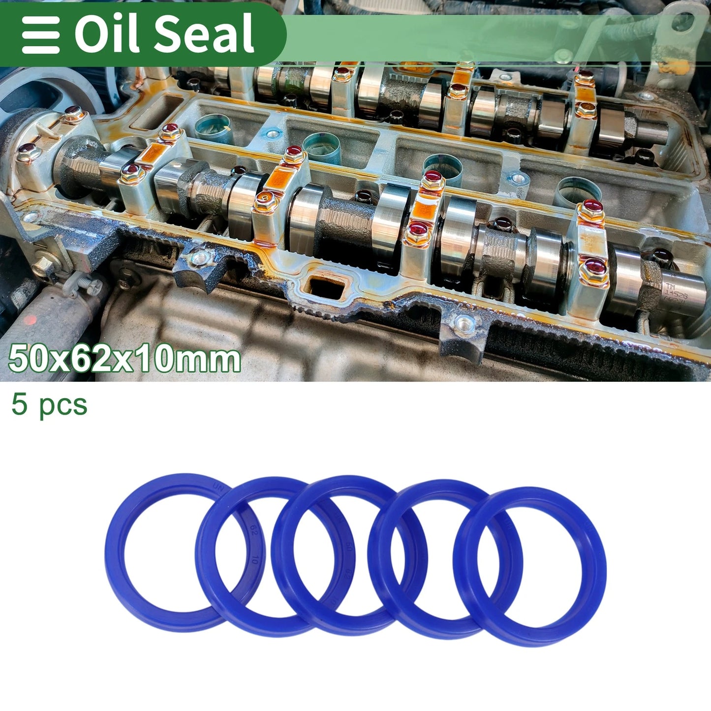 Oil Seal 50x62x10mm Rotary Shaft Seal TPU Blue 5 Pcs