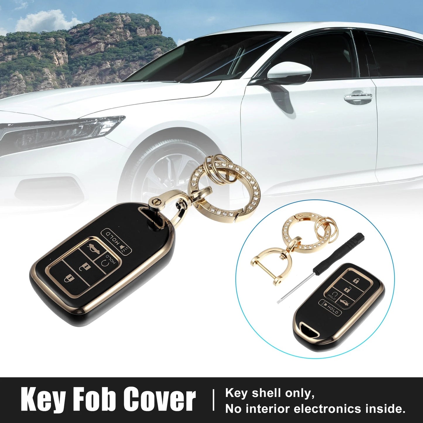 Key Fob Case for Honda Accord, Civic - 5 Button Remote Control, Black