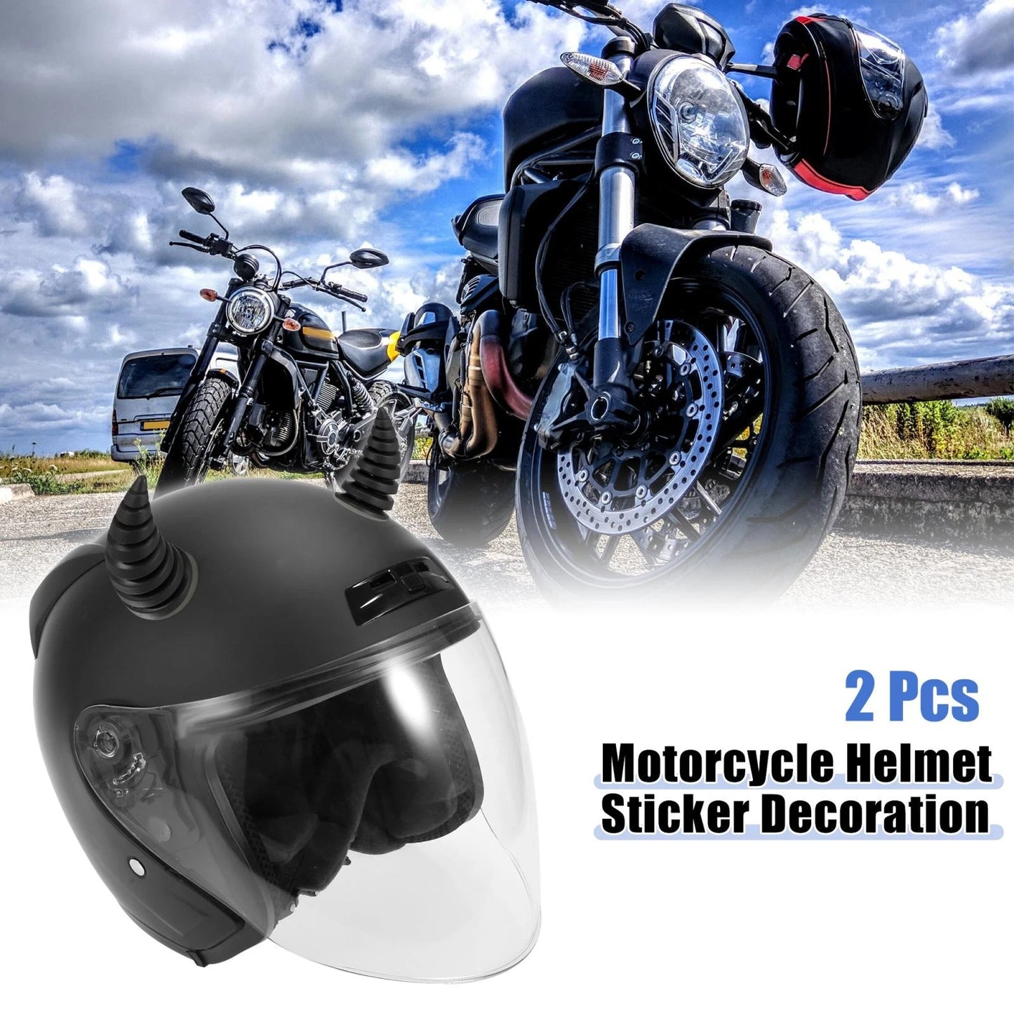 2 x Helmet Threaded Bull Horn Decoration Suction Cup Black for Car/Motorcycle