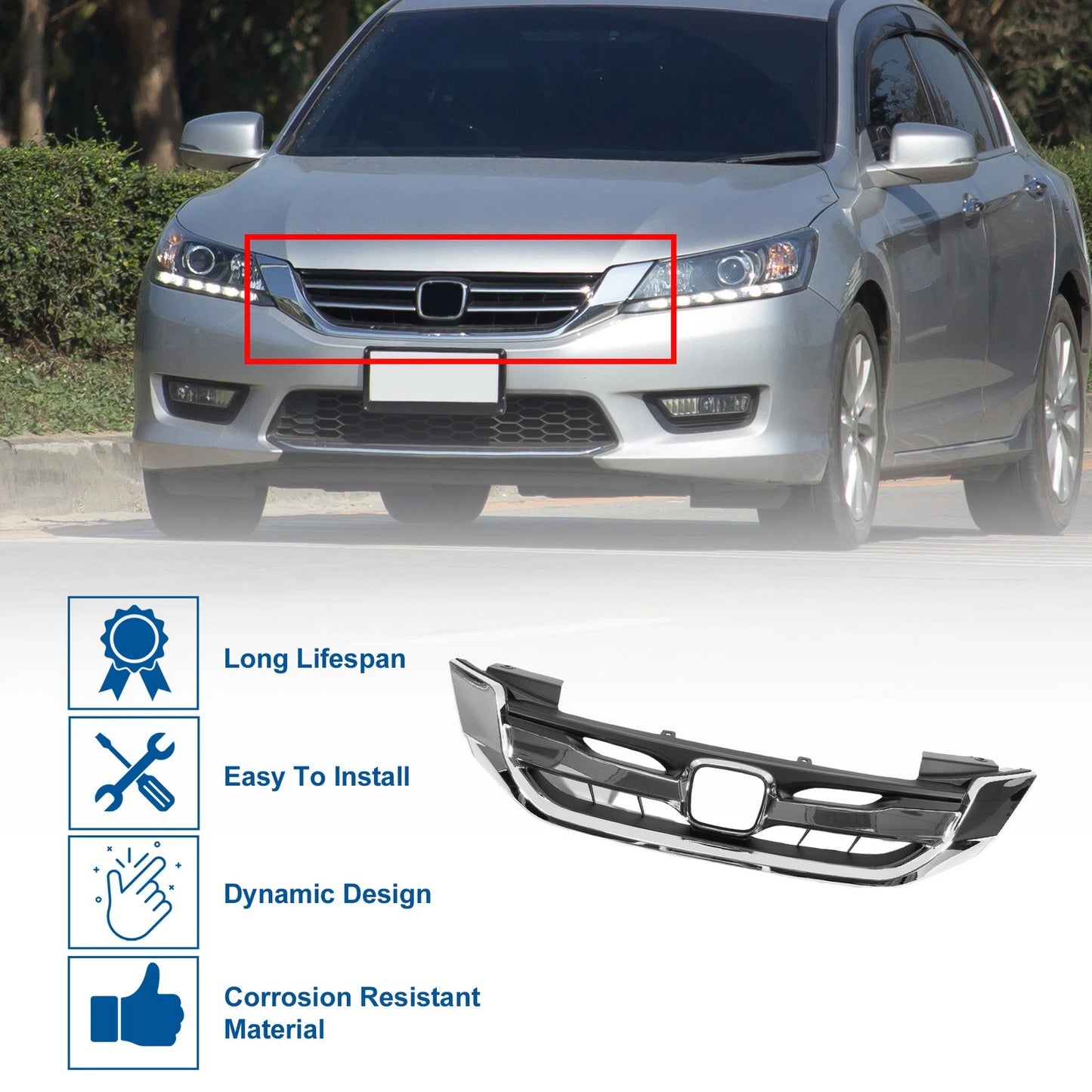 Front Hood Bumper Grille for Honda Accord 2013-2015 4 Door Sedan