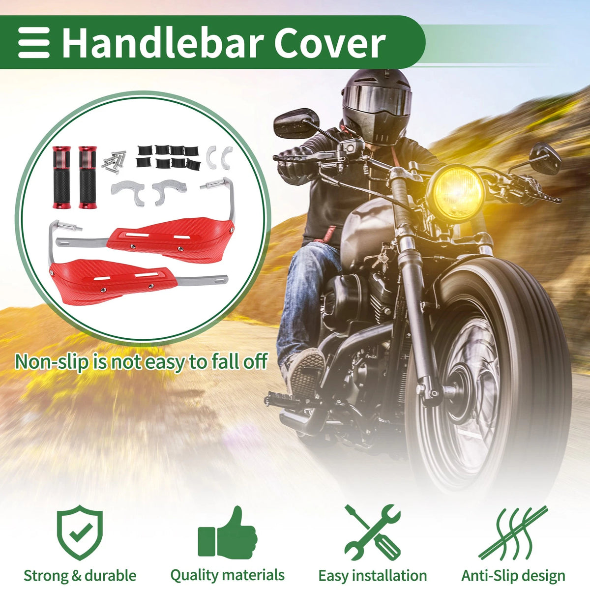 Hand Grips Cover Kit for Motorcycle Aluminum Alloy Rubber Side Red