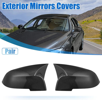 Pair Door Wing Rearview Side Mirror Cover Cap Carbon Fiber Pattern for BMW