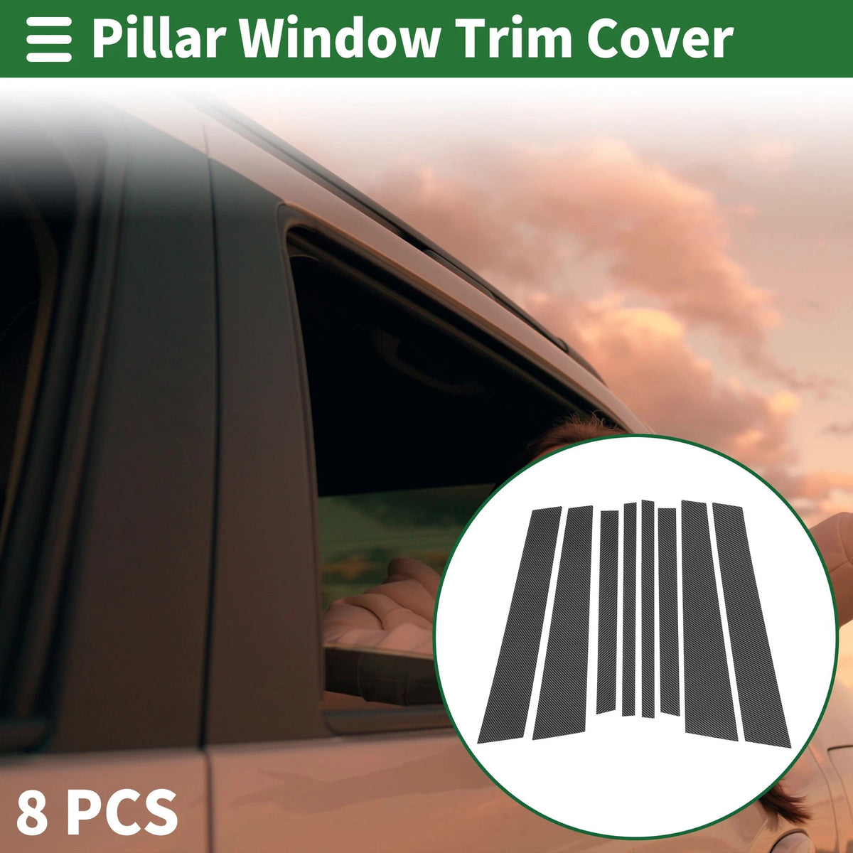 8 x Door Pillar Window Trim for BMW X3 (2003-2010) Carbon Fiber Pattern Black