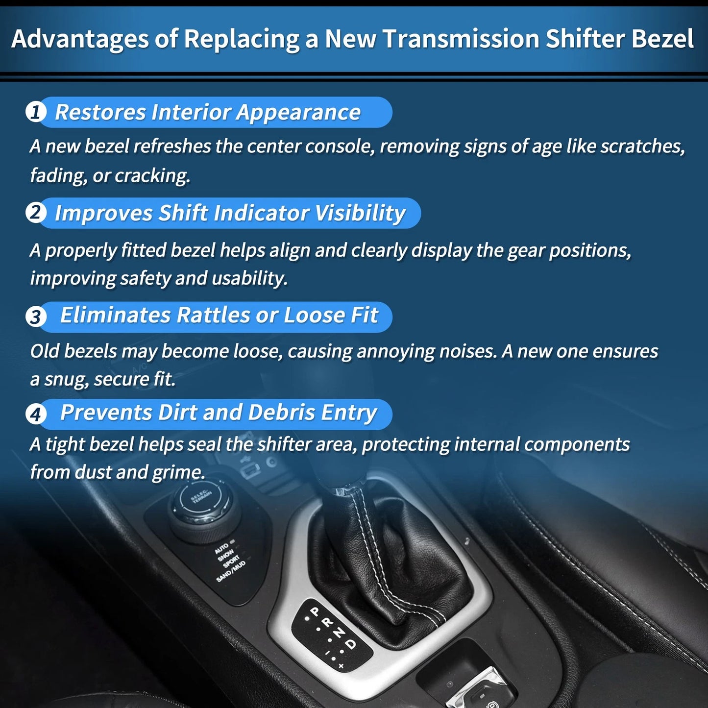 Transmission Shifter Bezel for Jeep Cherokee 2014-2018 Silver Tone