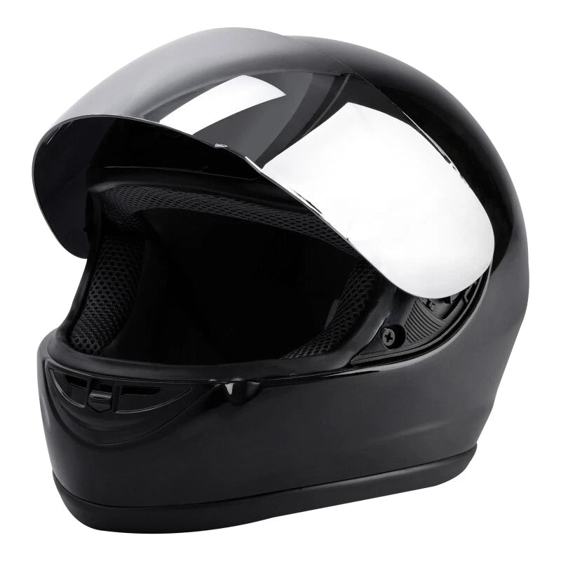 Full Face Motorcycle Helmet Glossy Silver for Street Bike Adult S-XXL