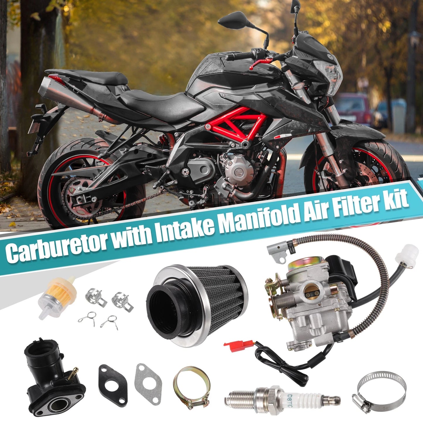 Carburetor / 1 Set / Motorcycle for GY6 50CC 49CC 80C Black Silver Tone