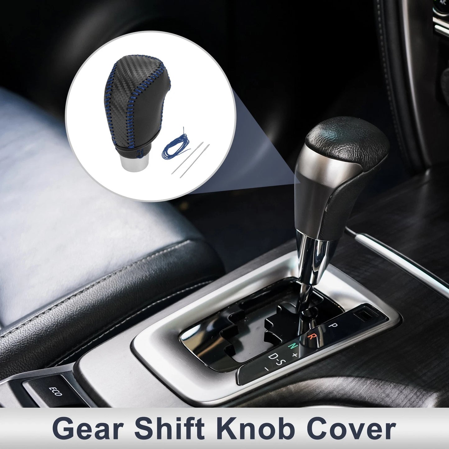 Gear Shift Knob Cover Black carbon fiber Blue for Toyota Camry (2019–2022)