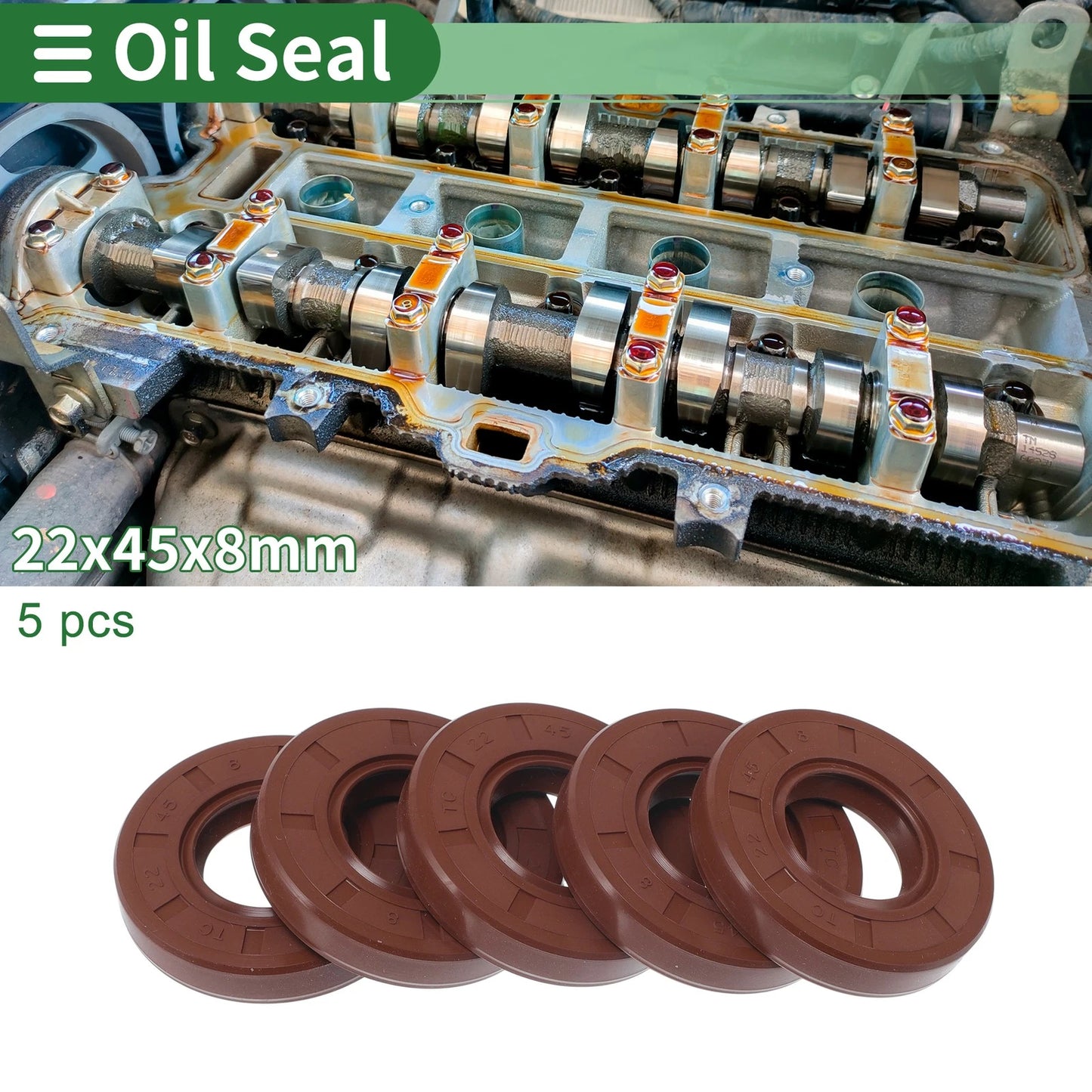 Oil Seal 22x45x8mm Brown 5 Pcs for Make Model