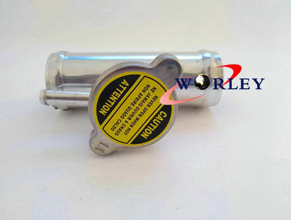 32mm Aluminum Inline Radiator Hose Pipe Filler Neck & Cap for Car