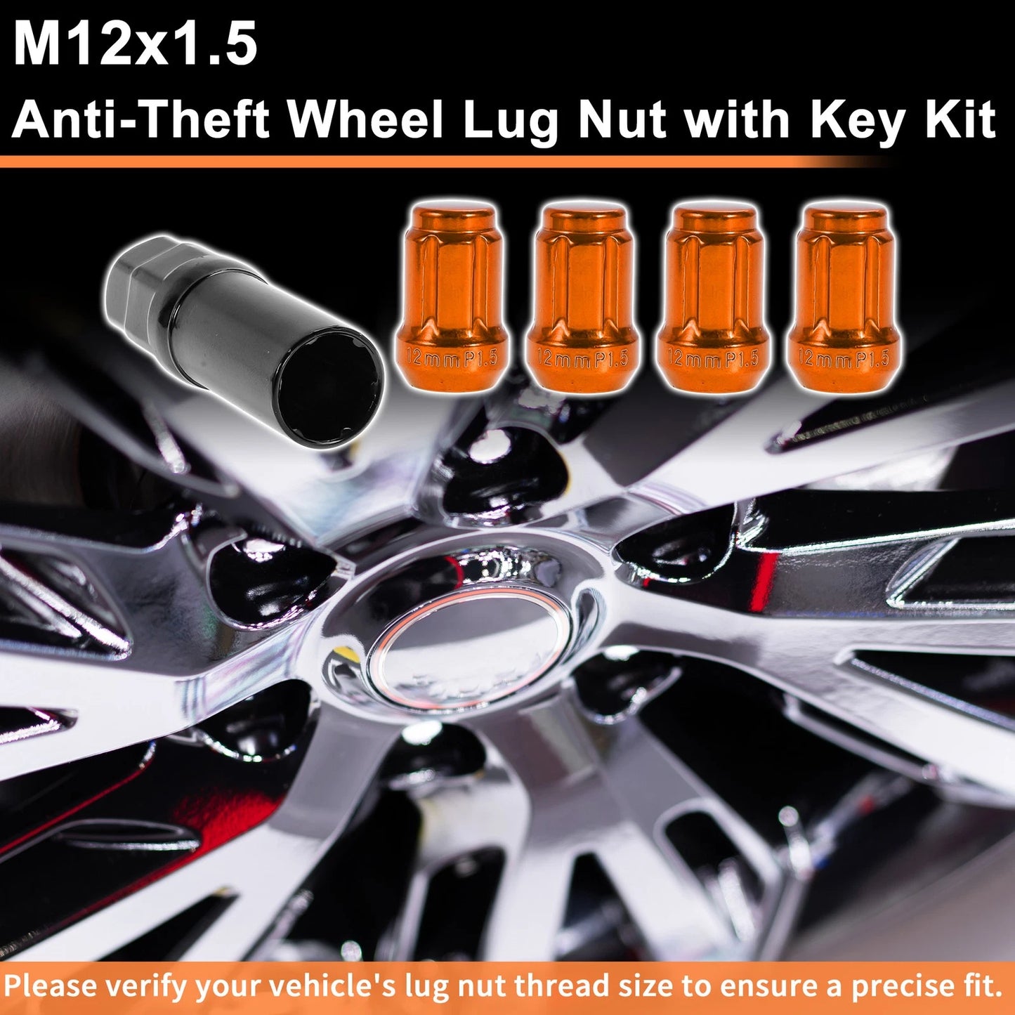 M12x1.5 Tire Wheel Locking Nut & Socket Key for Honda, Toyota