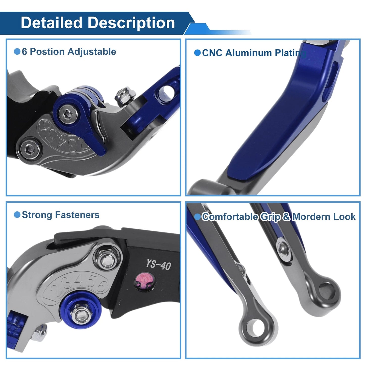 Adjustable Brake Clutch Levers for Honda CBR600RR (2007-2016) - Titanium Blue