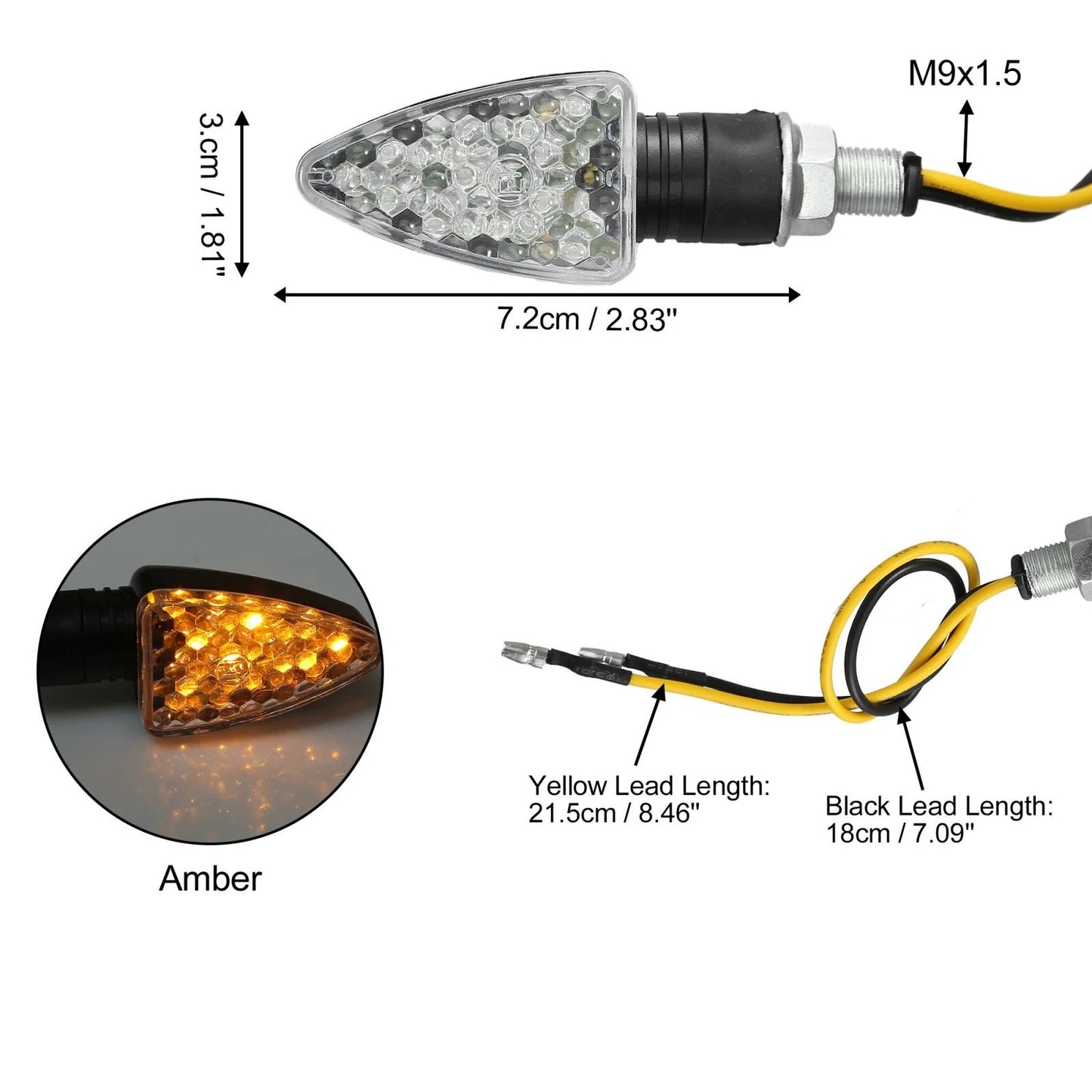 4 x Motorcycle Turn Signal Lights Amber 12V LED Housing for Motorcycle