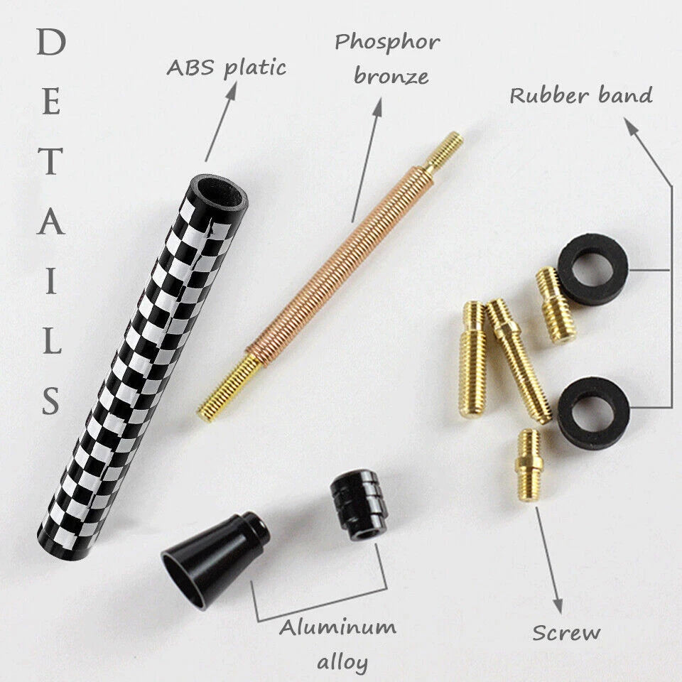 3" Checkered Flag Antenna Racing Screw Nut for Mini Cooper (New)