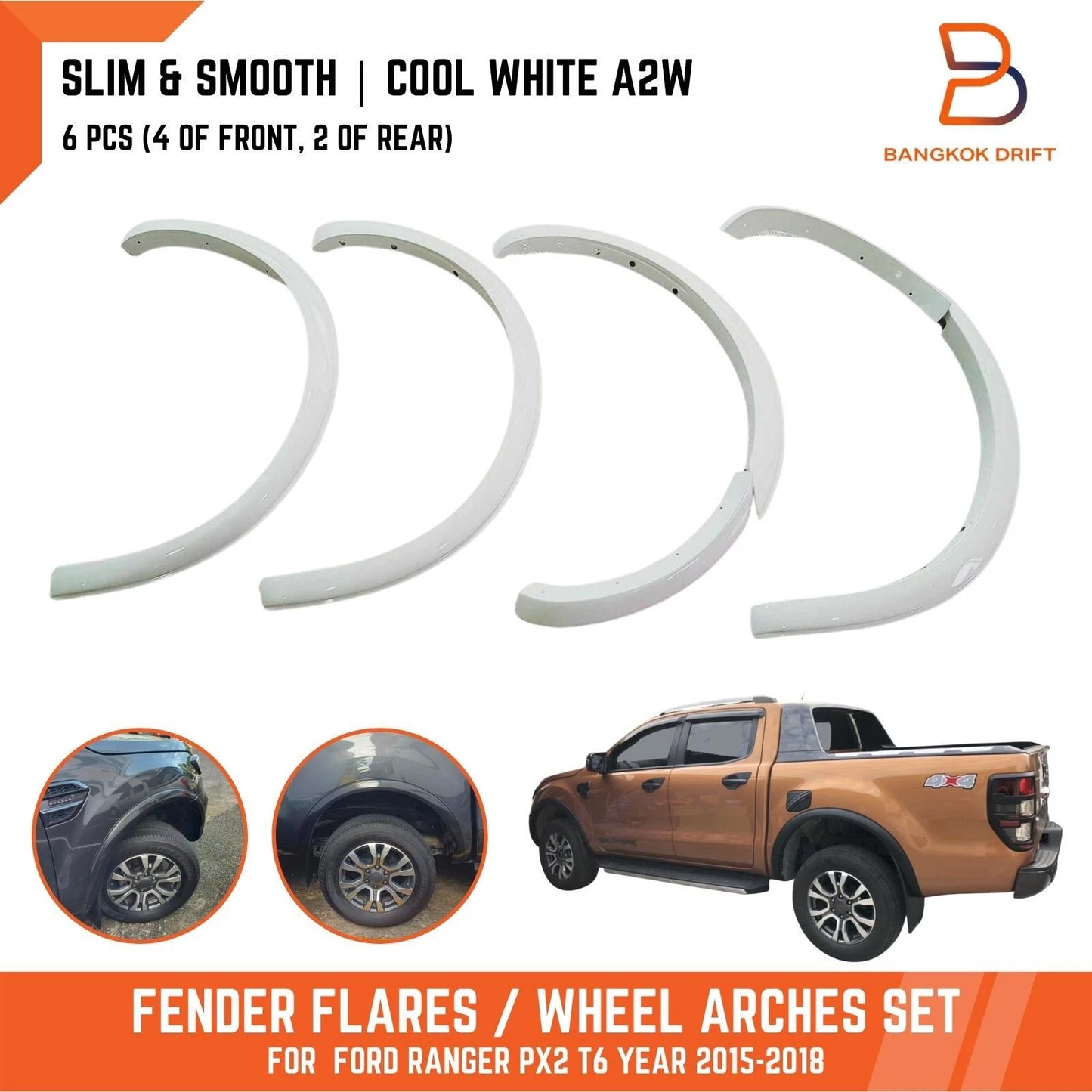 A2W  Cool White Slim Fender Flares for Ford Ranger (2015-2018)